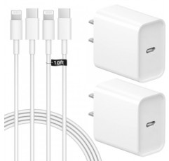 STAKYCET 10 FT iPhone 고속 충전기 iPad 충전기 2팩 20W USB C 벽면 충전기(USB C-라이트닝 케이블 포함) iPhone 14/13/12/11, iPad 등과 호환 가능