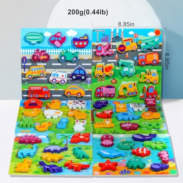 3세 이상 유아를 위한 MUSCELL 나무 퍼즐, 10PCS 해양 동물 찢기 & 찢기 나무 풀 컬러 퍼즐, 유아 퍼즐 학습 교육 유치원 장난감 소년 소녀를위한 선물