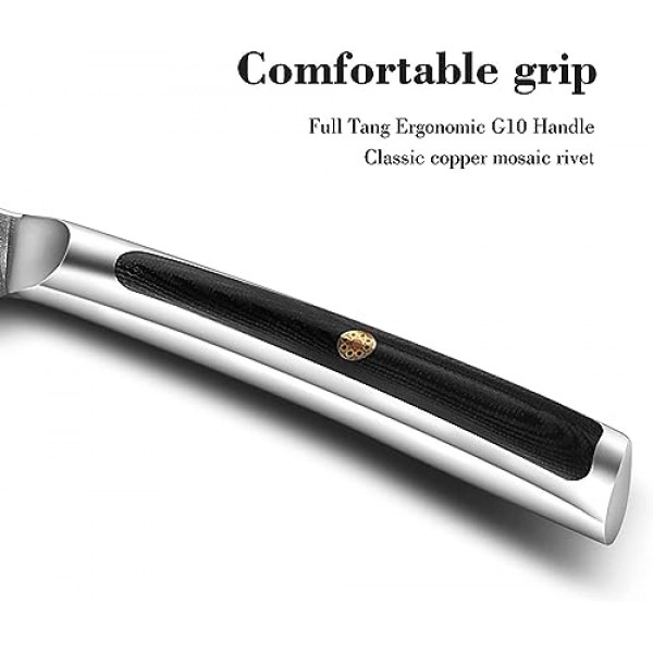 Sunnecko 주방 스테이크 나이프 5 인치 다마스커스 스테이크 나이프 VG-10 일본 강철 스테이크 나이프 풀 탱, 비 톱니 모양 스테이크 나이프 고탄소 스테인레스 스틸