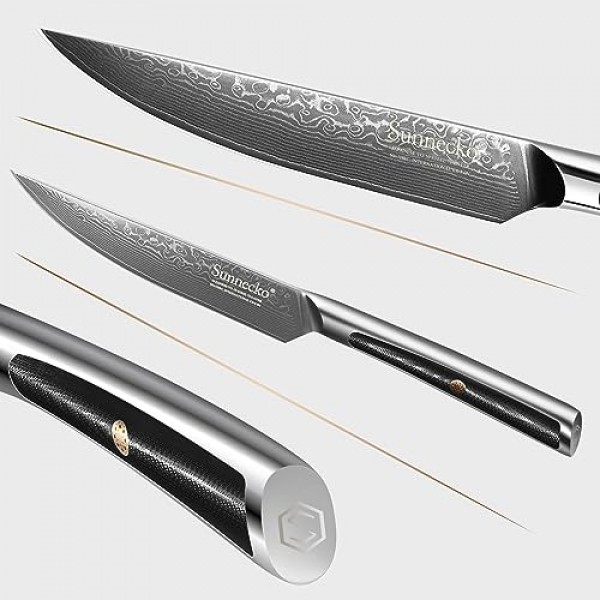 Sunnecko 주방 스테이크 나이프 5 인치 다마스커스 스테이크 나이프 VG-10 일본 강철 스테이크 나이프 풀 탱, 비 톱니 모양 스테이크 나이프 고탄소 스테인레스 스틸