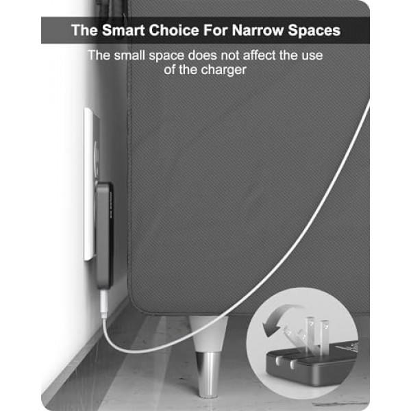 POANES 65W GaN USB C 충전기, USB C 및 USB A가 포함된 3포트 평면 USB 벽면 충전기, 초슬림 GaN 충전기 PD3.0&PPS, MacBook, 노트북, 태블릿, iPhone 15, Samsung용 여행용 접이식 플러그