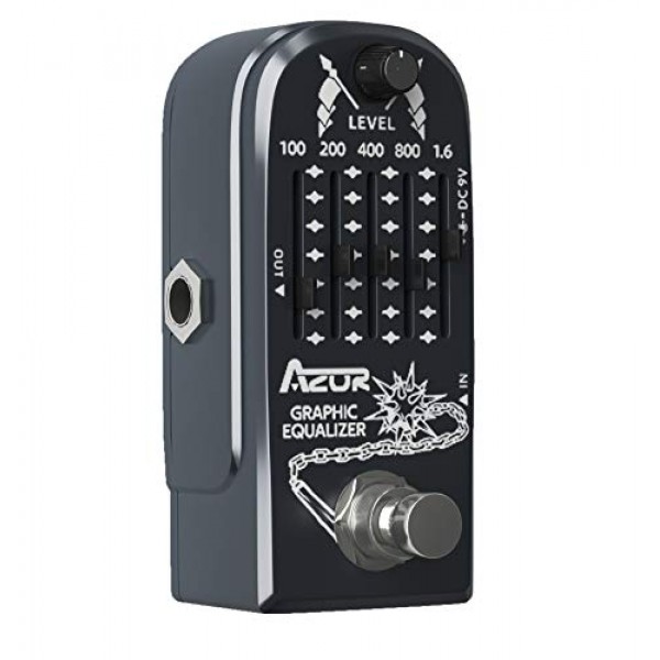 AZOR 기타 페달 6 밴드 그래픽 EQ 효과 페달(기타 페달 전원 케이블 포함)