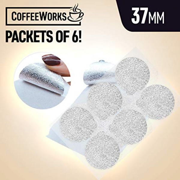 네스프레소 오리지널 라인 포드용 재사용 가능한 알루미늄 호일 씰 뚜껑 - 프리미엄 친환경 커피 포드 자가 접착 스티커 - 리필형 캡슐 및 머신과 호환 가능 - 37mm(120)