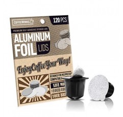 네스프레소 오리지널 라인 포드용 재사용 가능한 알루미늄 호일 씰 뚜껑 - 프리미엄 친환경 커피 포드 자가 접착 스티커 - 리필형 캡슐 및 머신과 호환 가능 - 37mm(120)