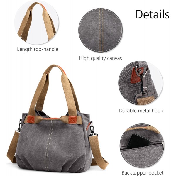 DIRRONA 캐주얼 여성 캔버스 숄더백 대용량 핸드백 여행 숄더백 다기능 여성 가방 여성 캔버스 가방 그레이