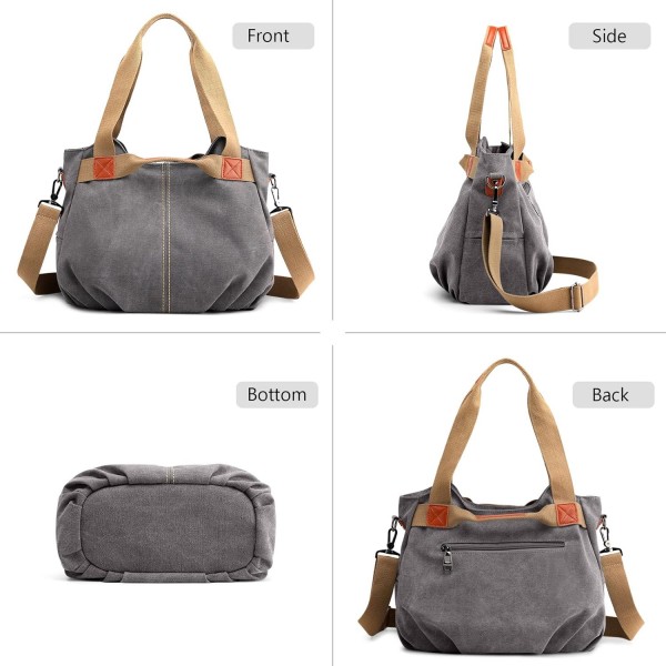 DIRRONA 캐주얼 여성 캔버스 숄더백 대용량 핸드백 여행 숄더백 다기능 여성 가방 여성 캔버스 가방 그레이