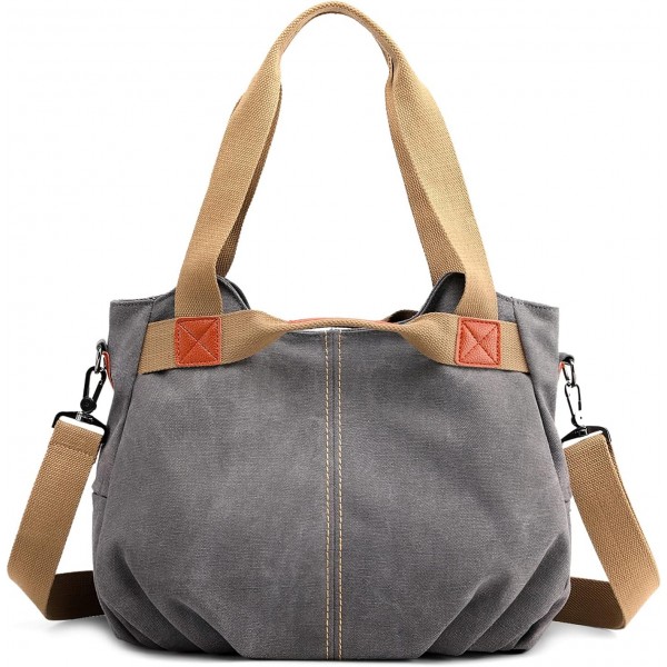 DIRRONA 캐주얼 여성 캔버스 숄더백 대용량 핸드백 여행 숄더백 다기능 여성 가방 여성 캔버스 가방 그레이