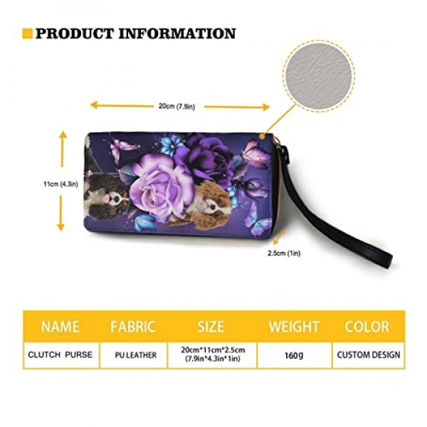 SCRAWLGOD Magican 나비 지갑 여성용 지퍼 카드 홀더 클러치 PU 가죽 롱 지갑, Magical Cavalier King Charles Spaniel, Fashionable