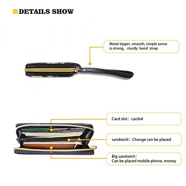 SCRAWLGOD Magican 나비 지갑 여성용 지퍼 카드 홀더 클러치 PU 가죽 롱 지갑, Magical Cavalier King Charles Spaniel, Fashionable