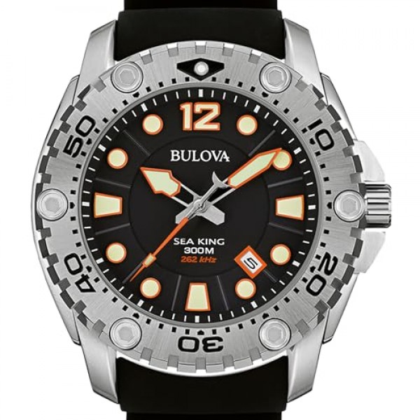 부로바 남성용 Sea King 아날로그 쿼츠 고무 시계