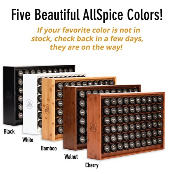 AllSpice 우드 스파이스 랙, 조리대 또는 벽걸이, 4온스 병 60개 포함 - 매트 화이트