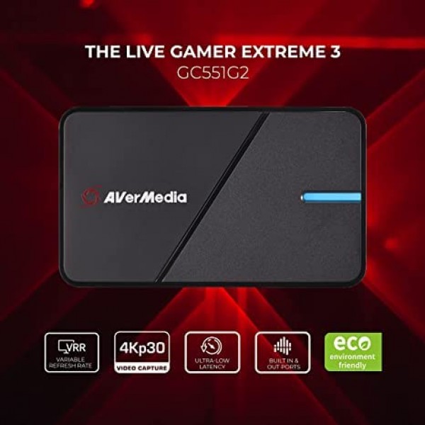 AVerMedia GC551G2 Live Gamer Extreme 3 - PS5, PS4/Pro, Xbox 시리즈 X/S에 VRR을 사용하여 카드 캡처, 1080p120 또는 4K30 스트리밍 및 녹화, OBS 스위치, PC 및 Mac과 호환 가능