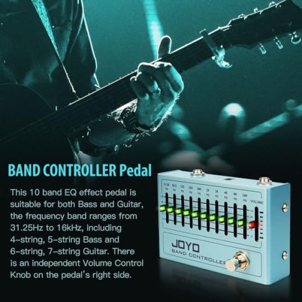 JOYO EQ 페달 10 밴드 이퀄라이저(31.25Hz-16kHz) 일렉트릭 기타 및 베이스용 4현/5현/6현/7현 기타(R-12) 포함