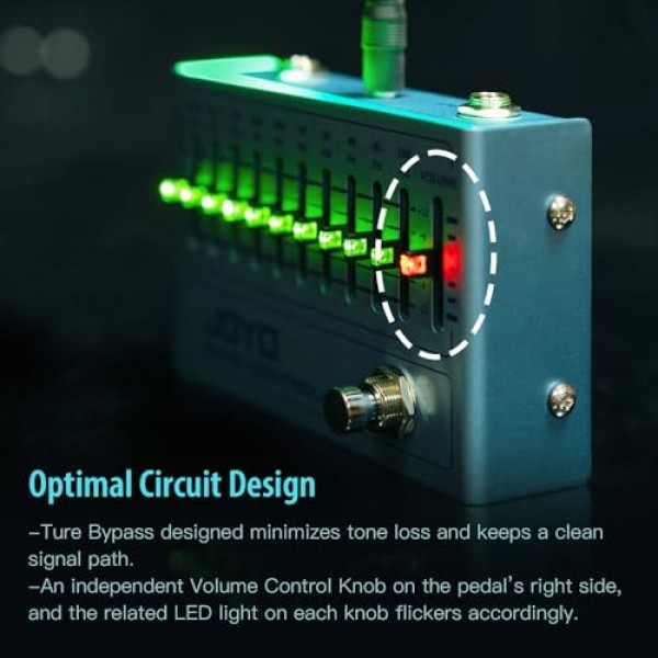 JOYO EQ 페달 10 밴드 이퀄라이저(31.25Hz-16kHz) 일렉트릭 기타 및 베이스용 4현/5현/6현/7현 기타(R-12) 포함