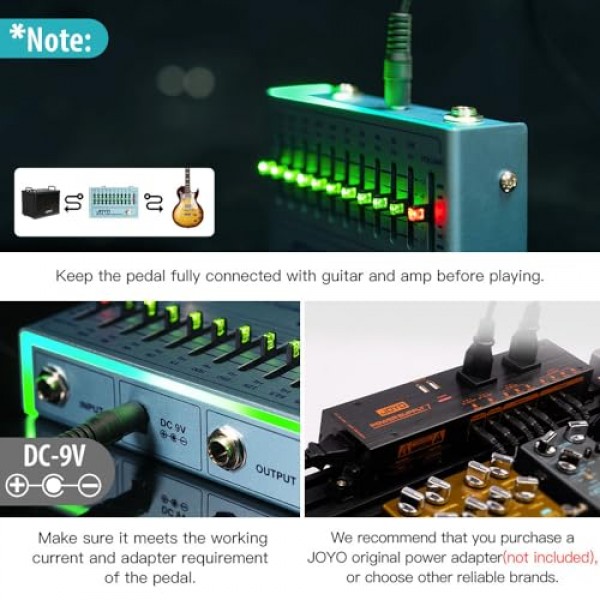 JOYO EQ 페달 10 밴드 이퀄라이저(31.25Hz-16kHz) 일렉트릭 기타 및 베이스용 4현/5현/6현/7현 기타(R-12) 포함