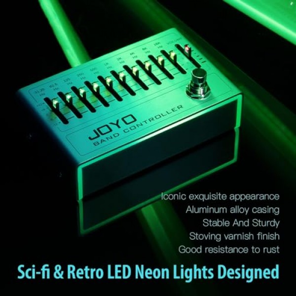 JOYO EQ 페달 10 밴드 이퀄라이저(31.25Hz-16kHz) 일렉트릭 기타 및 베이스용 4현/5현/6현/7현 기타(R-12) 포함