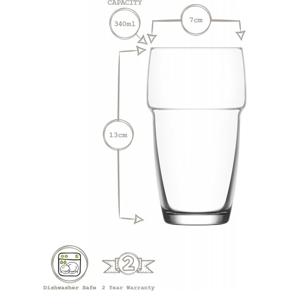 아르곤 식기 6x 340ml Apilado 스태킹 하이볼 글라스 - 모던 워터 주스 스피릿 글라스 드링크 하이볼 - 투명