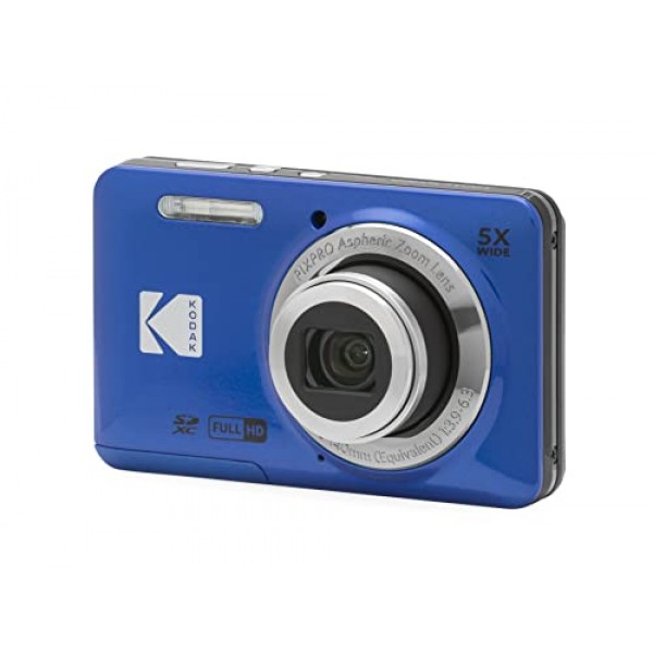 KODAK PIXPRO FZ55-BL 16MP 디지털 카메라 5배 광학 줌 28mm 광각 1080P 풀 HD 비디오 2.7인치 LCD 브이로그 카메라(블루)