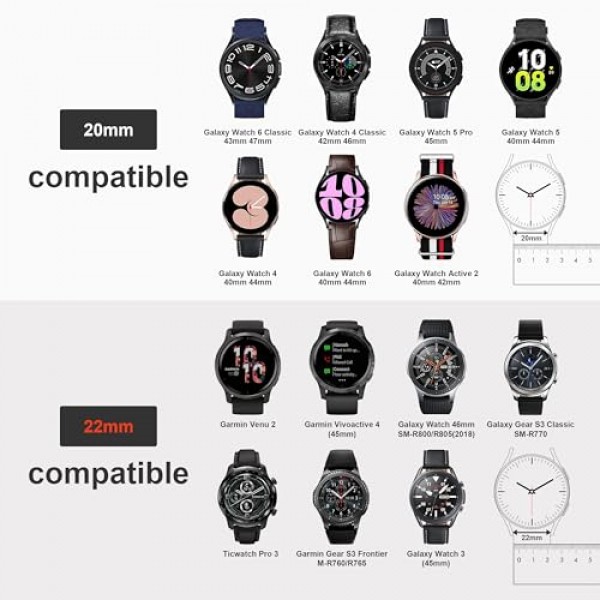 20mm 22mm 시계 밴드와 호환 가능, 갤럭시 시계 시리즈 6 5 4용 퀵 릴리스 교체 20mm 시계 밴드 클래식, 조절 가능한 고무 스마트 시계 밴드 남성 여성용 스포츠 스트랩 3 팩