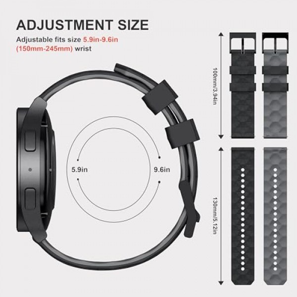 20mm 22mm 시계 밴드와 호환 가능, 갤럭시 시계 시리즈 6 5 4용 퀵 릴리스 교체 20mm 시계 밴드 클래식, 조절 가능한 고무 스마트 시계 밴드 남성 여성용 스포츠 스트랩 3 팩