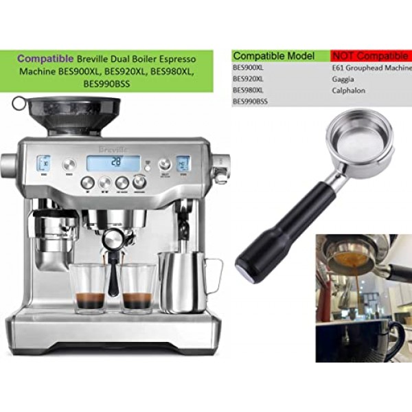 Breville BES900XL, BES920XL, BES980XL, BES990BSS 에스프레소 머신용 Joytata 58mm 바텀리스 포터필터(필터 바구니 포함)-플라스틱 손잡이