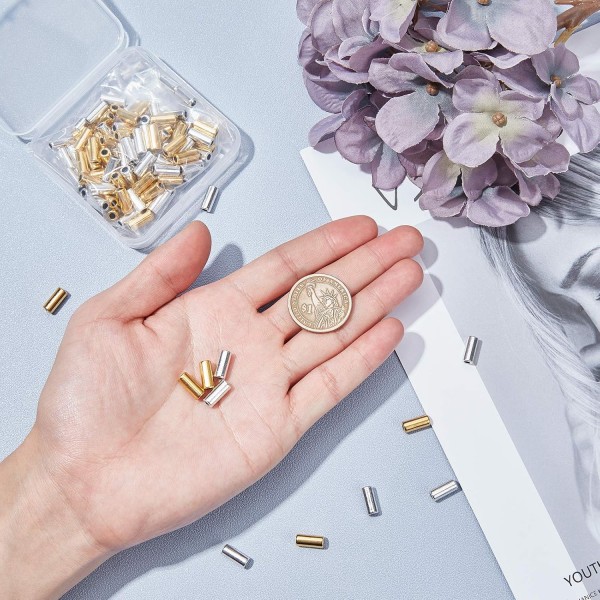 SUPERFINDINGS 120pcs 티벳 스타일 합금 비즈 스페이서 비즈 튜브 비즈 커넥터 매력 비즈 DIY 팔찌 목걸이 쥬얼리 만들기 11.5x5mm 11.5x5mm Tubular-2 Colors-120pcs