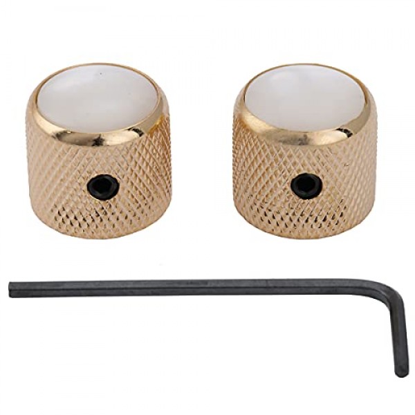 Musiclily Pro 6mm 스틸 화이트 펄 탑 텔레캐스터 돔 손잡이(텔레 일렉트릭 기타 또는 정밀 베이스용 고정 나사 포함), 골드(2개 세트)