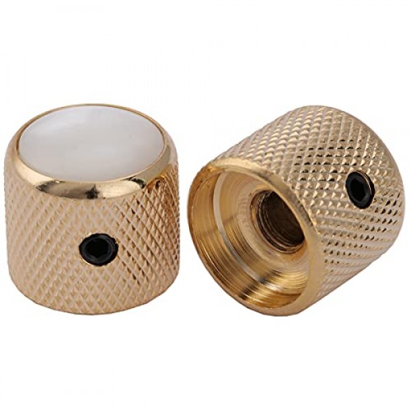 Musiclily Pro 6mm 스틸 화이트 펄 탑 텔레캐스터 돔 손잡이(텔레 일렉트릭 기타 또는 정밀 베이스용 고정 나사 포함), 골드(2개 세트)