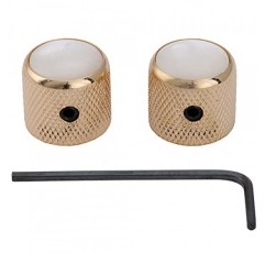 Musiclily Pro 6mm 스틸 화이트 펄 탑 텔레캐스터 돔 손잡이(텔레 일렉트릭 기타 또는 정밀 베이스용 고정 나사 포함), 골드(2개 세트)