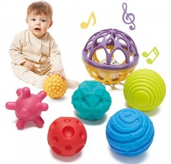 쉽게 잡을 수 있는 딸랑이 아기 장난감이 있는 1-3세 유아용 감각 공 6-12개월 - 몬테소리 0-2세 아기 및 유아를 위한 감각 장난감 - 7PCS