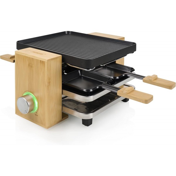 Princess SDA 162950 Raclette Pure 4 - 최대 인원 조절이 가능한 대나무 버전 800와트 팬 및 주걱, 01.162950.01.001, 대나무/블랙