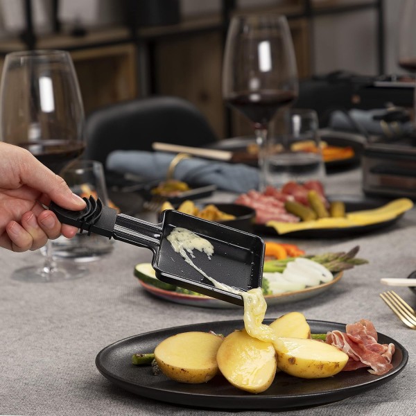 Princess SDA 162950 Raclette Pure 4 - 최대 인원 조절이 가능한 대나무 버전 800와트 팬 및 주걱, 01.162950.01.001, 대나무/블랙