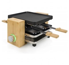 Princess SDA 162950 Raclette Pure 4 - 최대 인원 조절이 가능한 대나무 버전 800와트 팬 및 주걱, 01.162950.01.001, 대나무/블랙