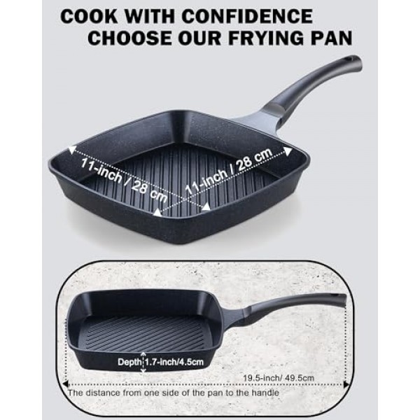 Cook N 홈 그릴 팬 스토브 상판용 붙지 않는 사각형, 다이캐스트 알루미늄 철판 팬 대리석 11인치 조리기구 프라이팬, 검정색