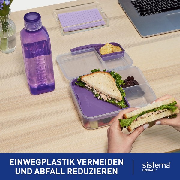 Sistema 물병, 사각형 | 725ml | BPA 무료 물병 | 딱 맞는 뚜껑 | 미끄럼방지폼 | 모듬 색상 725ml