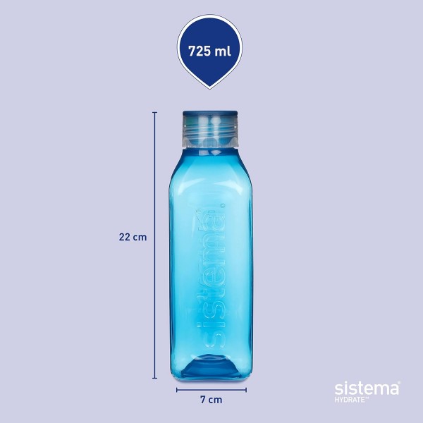 Sistema 물병, 사각형 | 725ml | BPA 무료 물병 | 딱 맞는 뚜껑 | 미끄럼방지폼 | 모듬 색상 725ml