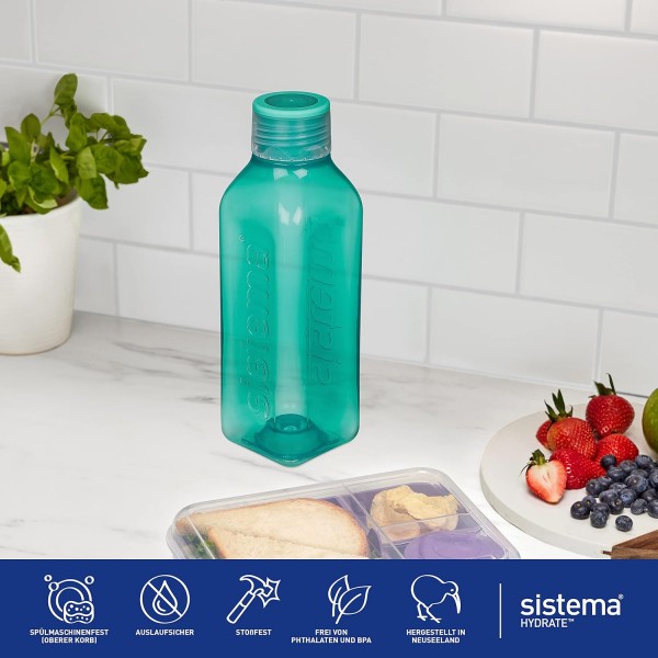 Sistema 물병, 사각형 | 725ml | BPA 무료 물병 | 딱 맞는 뚜껑 | 미끄럼방지폼 | 모듬 색상 725ml