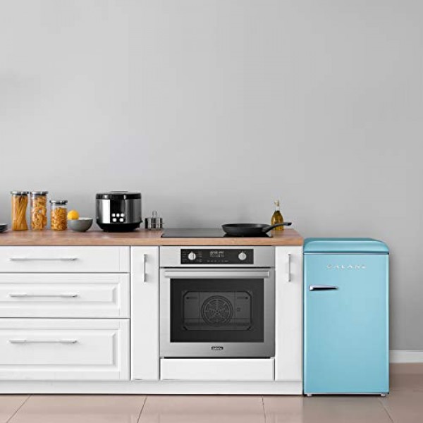 Galanz GLR33MBER10 레트로 소형 냉장고, 단일 도어 냉장고, 냉각기가 포함된 조정 가능한 기계식 온도 조절기, 파란색, 3.3 Cu Ft