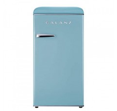 Galanz GLR33MBER10 레트로 소형 냉장고, 단일 도어 냉장고, 냉각기가 포함된 조정 가능한 기계식 온도 조절기, 파란색, 3.3 Cu Ft