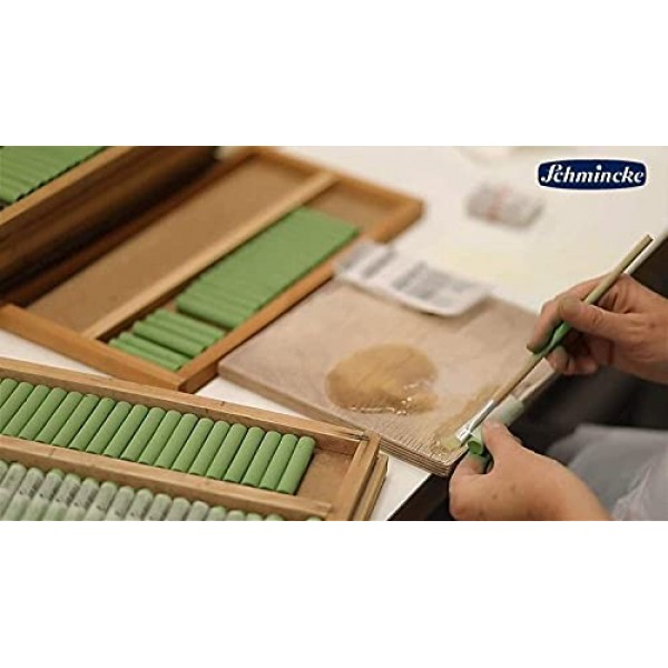Schmincke - 파스텔, 100가지 색상 세트, 77 100 097, 100개의 파스텔 연필이 들어 있는 나무 상자, 수제 파스텔, 선명한 벨벳 매트, 가장 내광성 색상