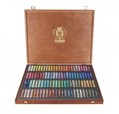 Schmincke - 파스텔, 100가지 색상 세트, 77 100 097, 100개의 파스텔 연필이 들어 있는 나무 상자, 수제 파스텔, 선명한 벨벳 매트, 가장 내광성 색상