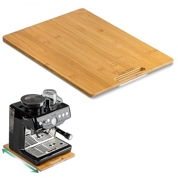 대나무 기기 슬라이더, 커피 메이커용 슬라이딩 트레이, 주방 조리대 기기 롤링 트레이, 고무 바퀴가 있는 커피 포트 슬라이더 트레이, 깊이 - 대형(16D x 12W)