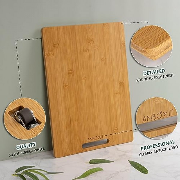 대나무 기기 슬라이더, 커피 메이커용 슬라이딩 트레이, 주방 조리대 기기 롤링 트레이, 고무 바퀴가 있는 커피 포트 슬라이더 트레이, 깊이 - 대형(16D x 12W)