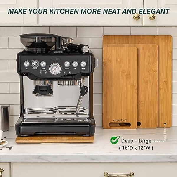 대나무 기기 슬라이더, 커피 메이커용 슬라이딩 트레이, 주방 조리대 기기 롤링 트레이, 고무 바퀴가 있는 커피 포트 슬라이더 트레이, 깊이 - 대형(16D x 12W)