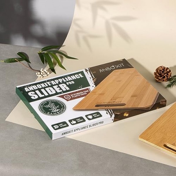 대나무 기기 슬라이더, 커피 메이커용 슬라이딩 트레이, 주방 조리대 기기 롤링 트레이, 고무 바퀴가 있는 커피 포트 슬라이더 트레이, 깊이 - 대형(16D x 12W)