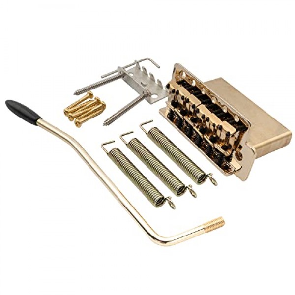 Musiclily Pro 52.5mm 빈티지 6스크류 트레몰로 브릿지 Squier Strat 스타일 일렉트릭 기타, 골드용 40mm 솔리드 브래스 블록