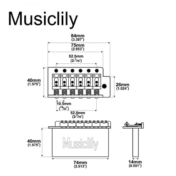 Musiclily Pro 52.5mm 빈티지 6스크류 트레몰로 브릿지 Squier Strat 스타일 일렉트릭 기타, 골드용 40mm 솔리드 브래스 블록