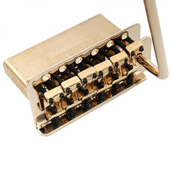 Musiclily Pro 52.5mm 빈티지 6스크류 트레몰로 브릿지 Squier Strat 스타일 일렉트릭 기타, 골드용 40mm 솔리드 브래스 블록