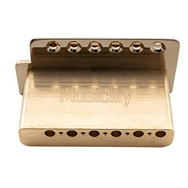 Musiclily Pro 52.5mm 빈티지 6스크류 트레몰로 브릿지 Squier Strat 스타일 일렉트릭 기타, 골드용 40mm 솔리드 브래스 블록