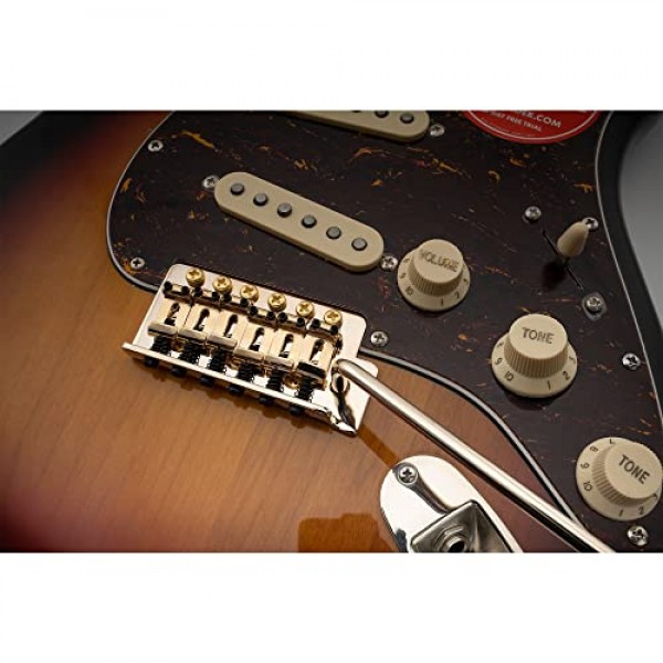 Musiclily Pro 52.5mm 빈티지 6스크류 트레몰로 브릿지 Squier Strat 스타일 일렉트릭 기타, 골드용 40mm 솔리드 브래스 블록